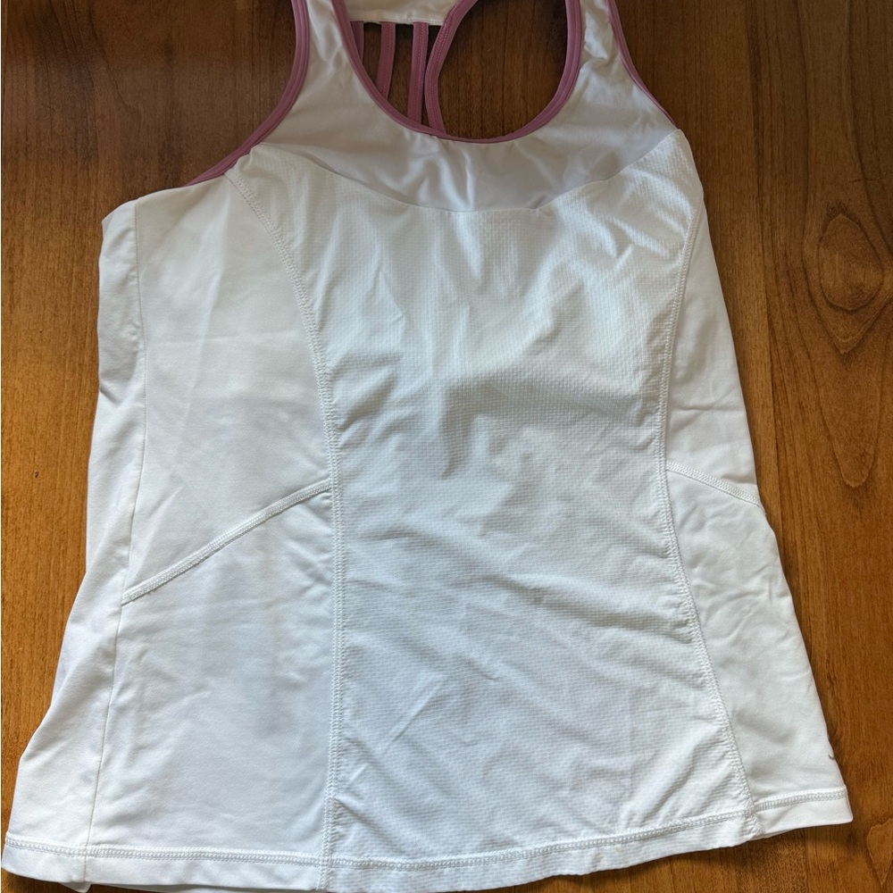 Sofibella White & Pink Strappy Racerback Tennis/Workout Tank – Women’s Large - Picture 1 of 6